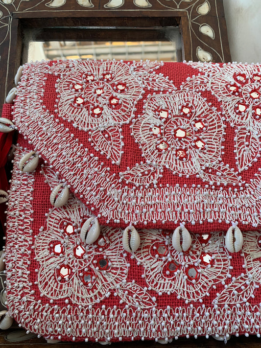 Red Shell Clutch Bag