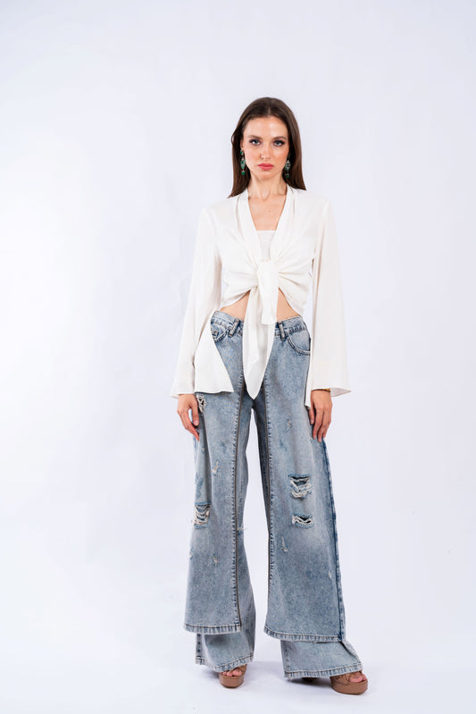 DENIM-EFFECT WIDE-LEG