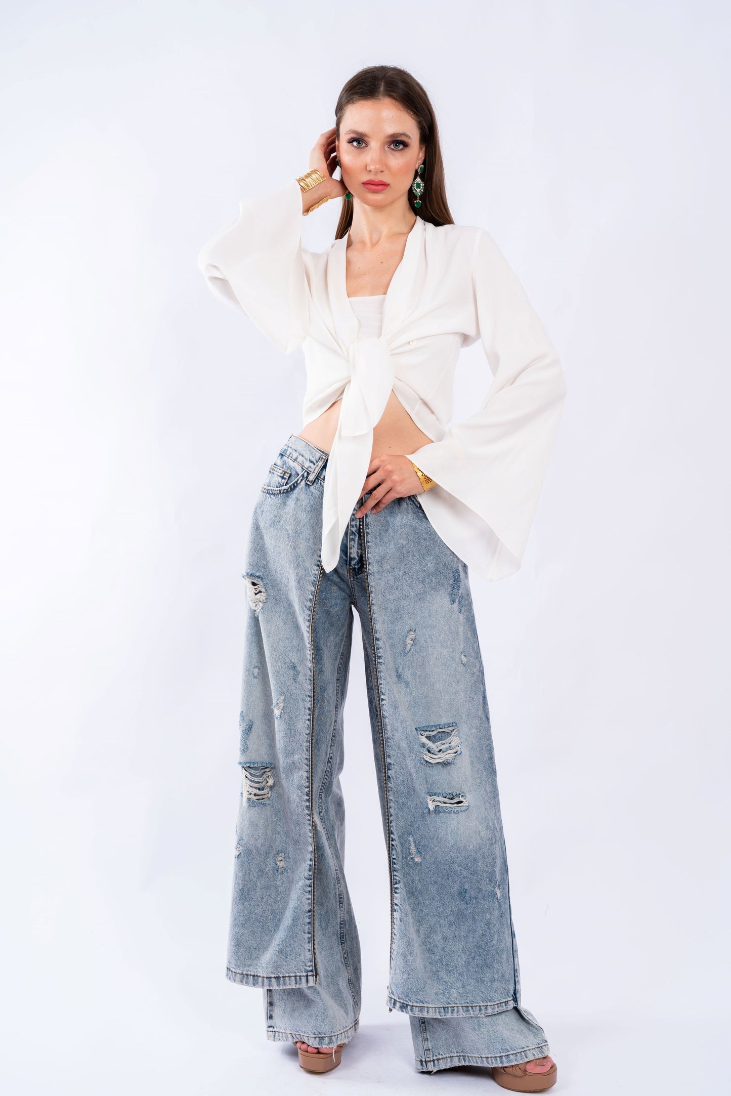 DENIM-EFFECT WIDE-LEG