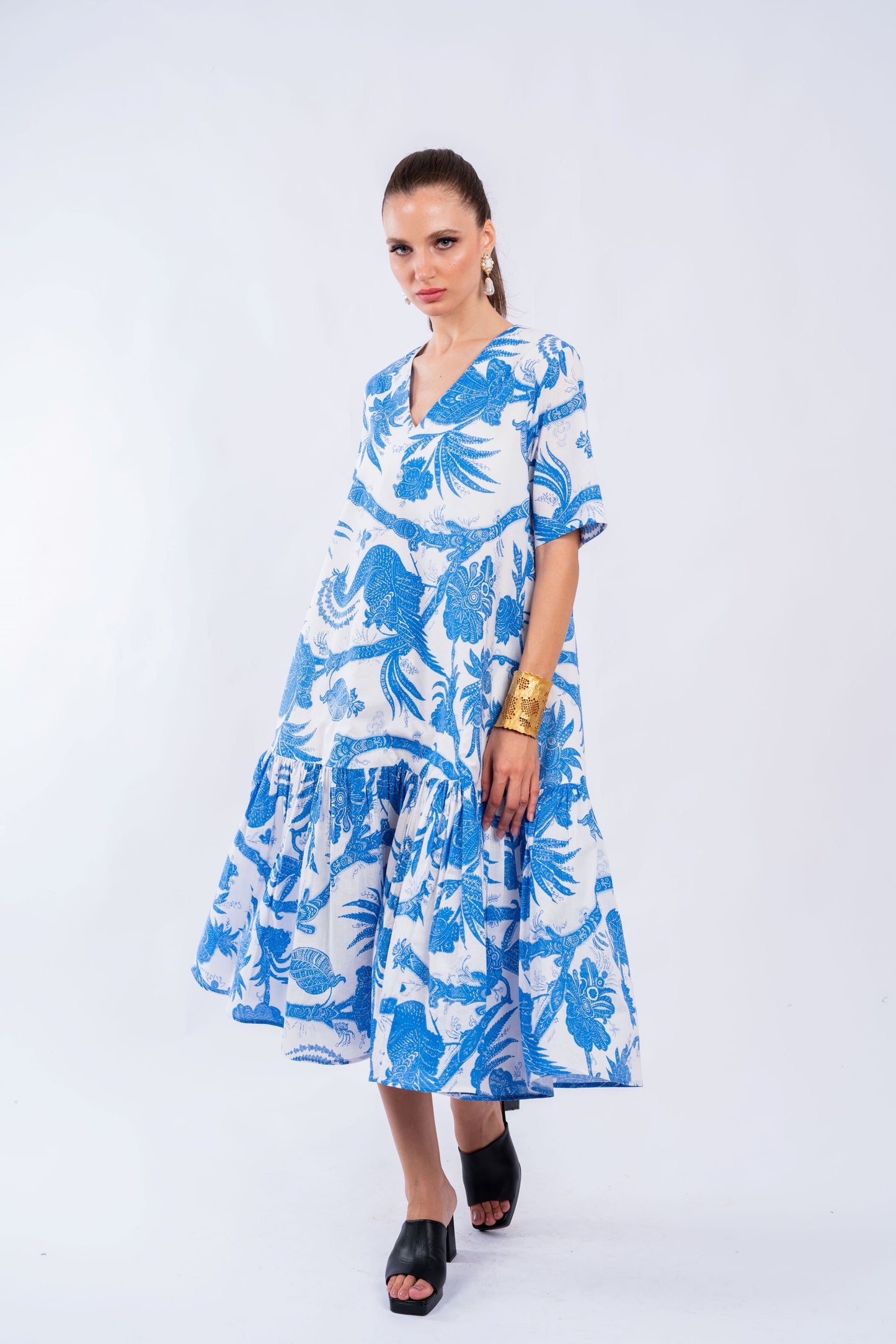 PANELLED PRINTED DRESS