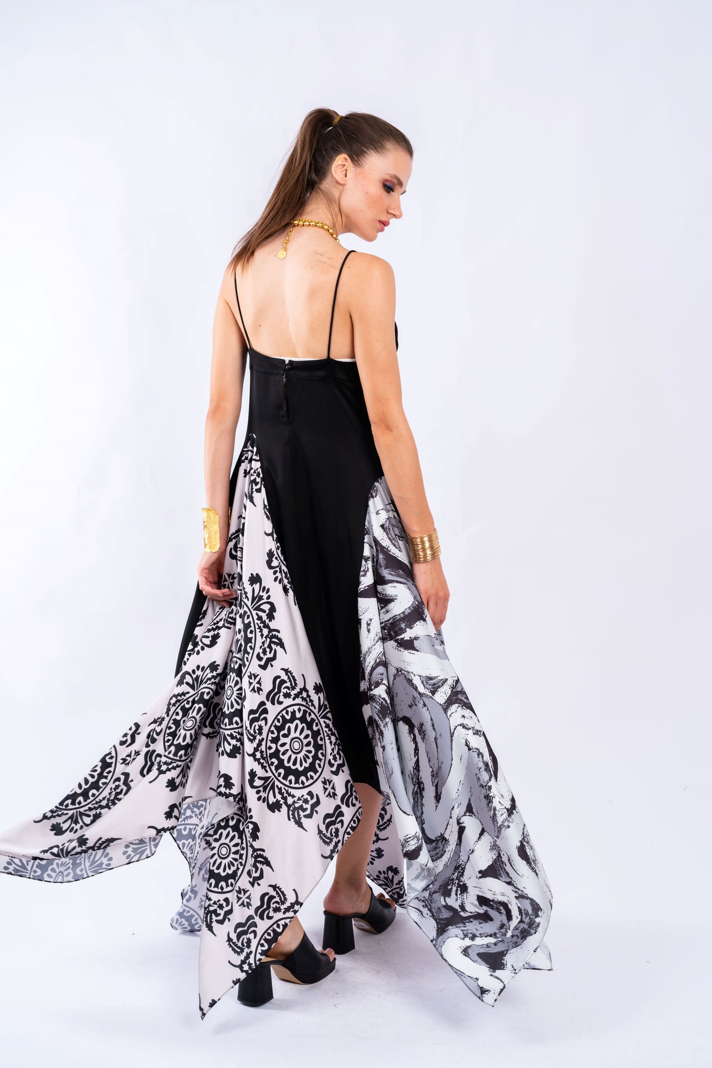 PRINTED SATIN MIDI DRESS