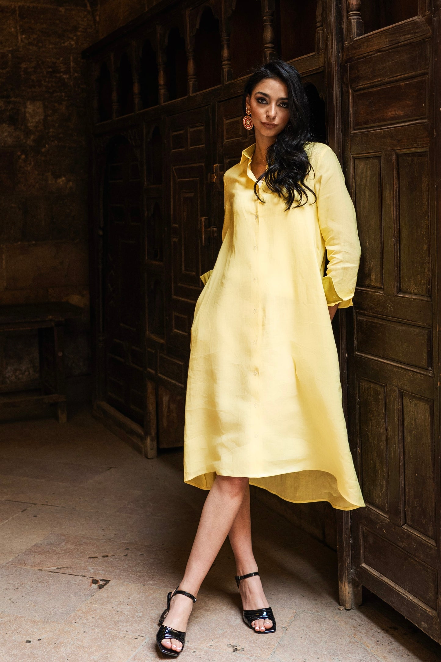 Yellow Linen Shirt Dress