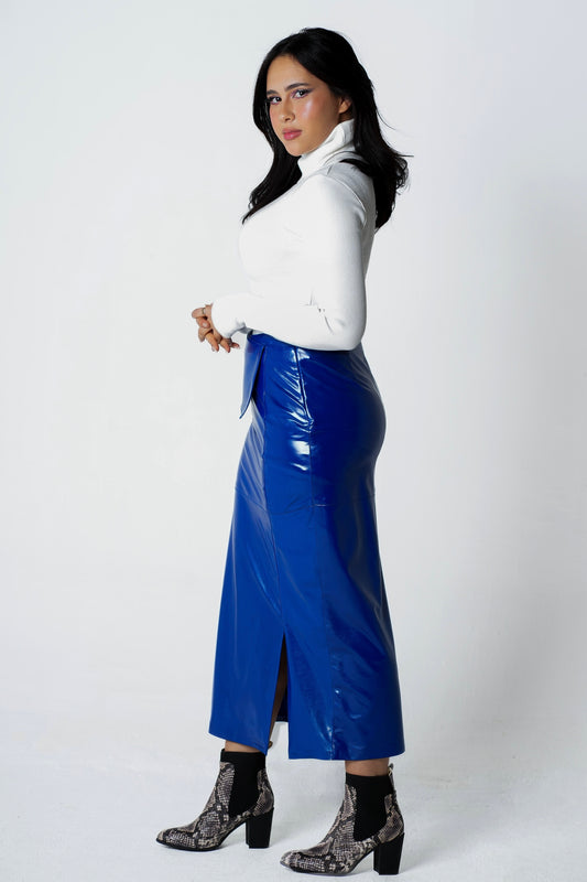 Wild Blue Leather Skirt